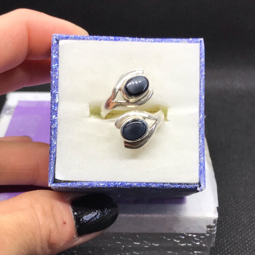 Double Black Stones Statement Ring - image 1